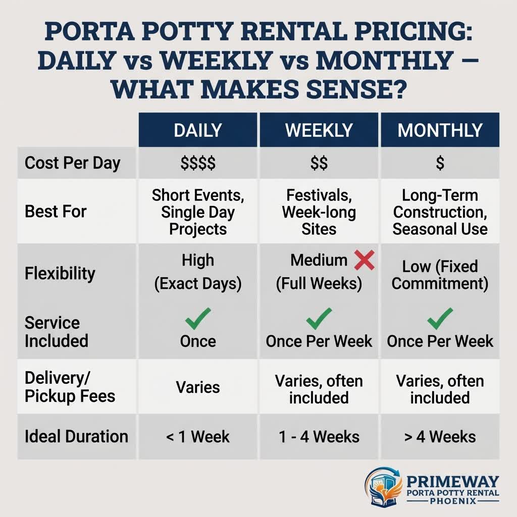 Comparing porta potty rental costs by duration