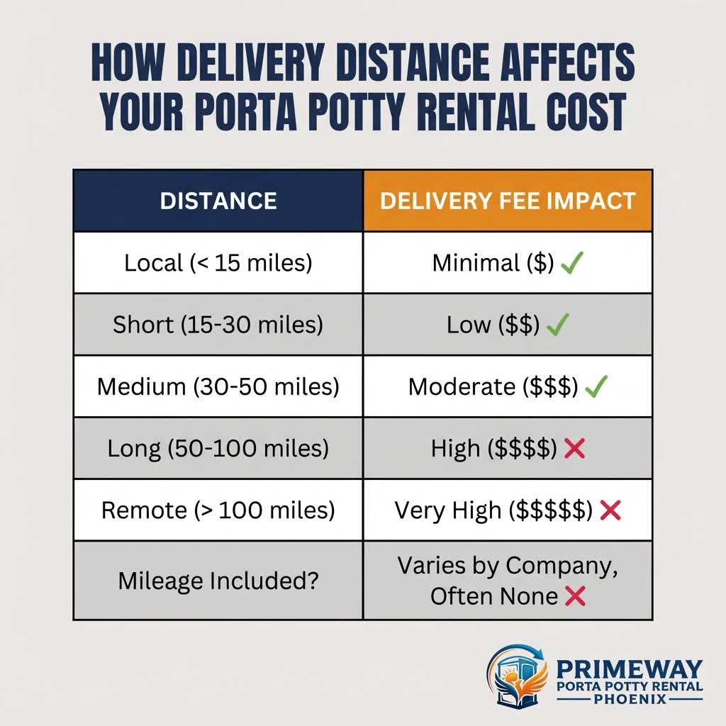 Map showing Phoenix delivery zones for porta potty rentals