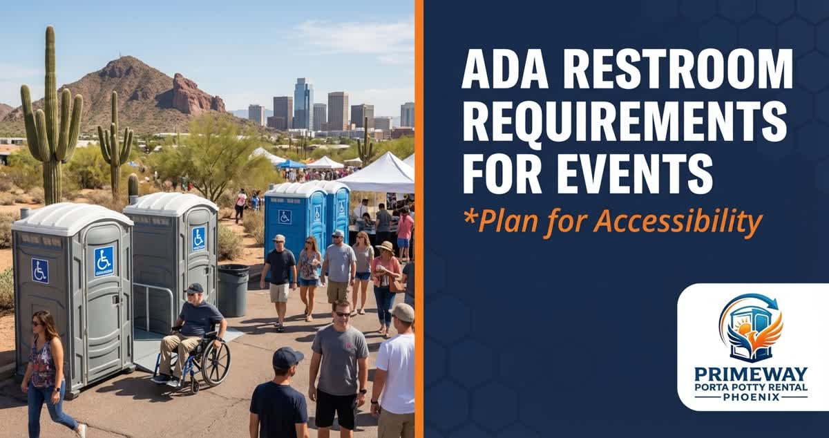 ADA porta potties at outdoor event with proper spacing