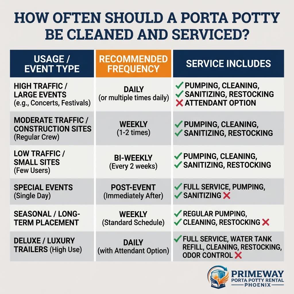 Construction Site Porta Potty Service Schedule Chart