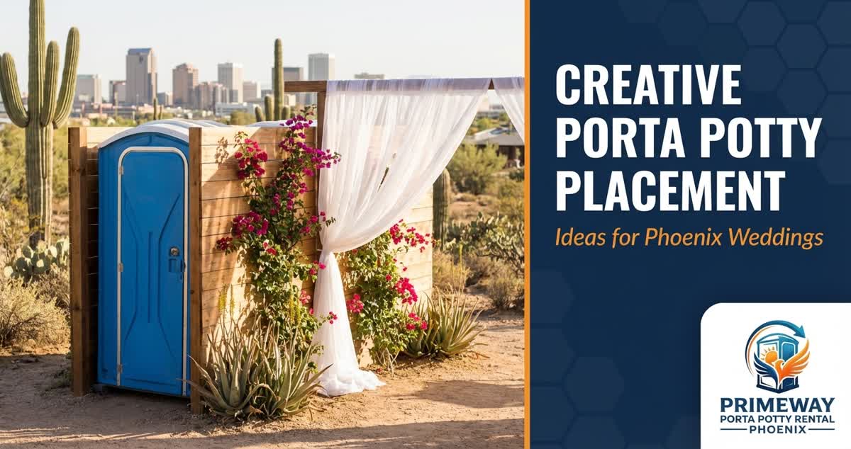 Elegant outdoor wedding with discreet portable restroom placement