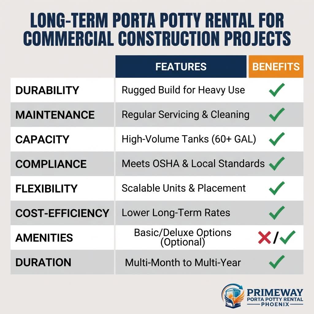 Commercial construction project phases and porta potty planning