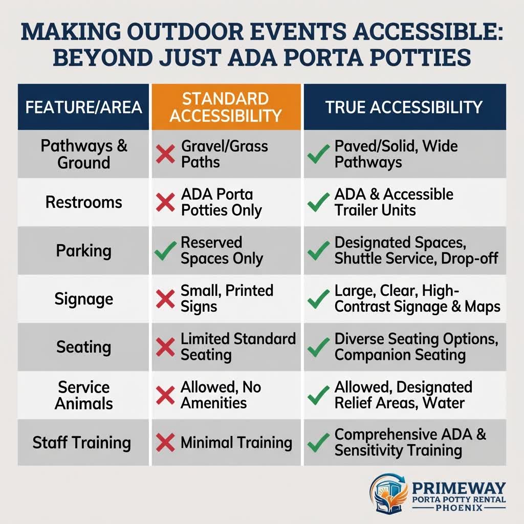 Accessible event pathway diagram with key measurements and features