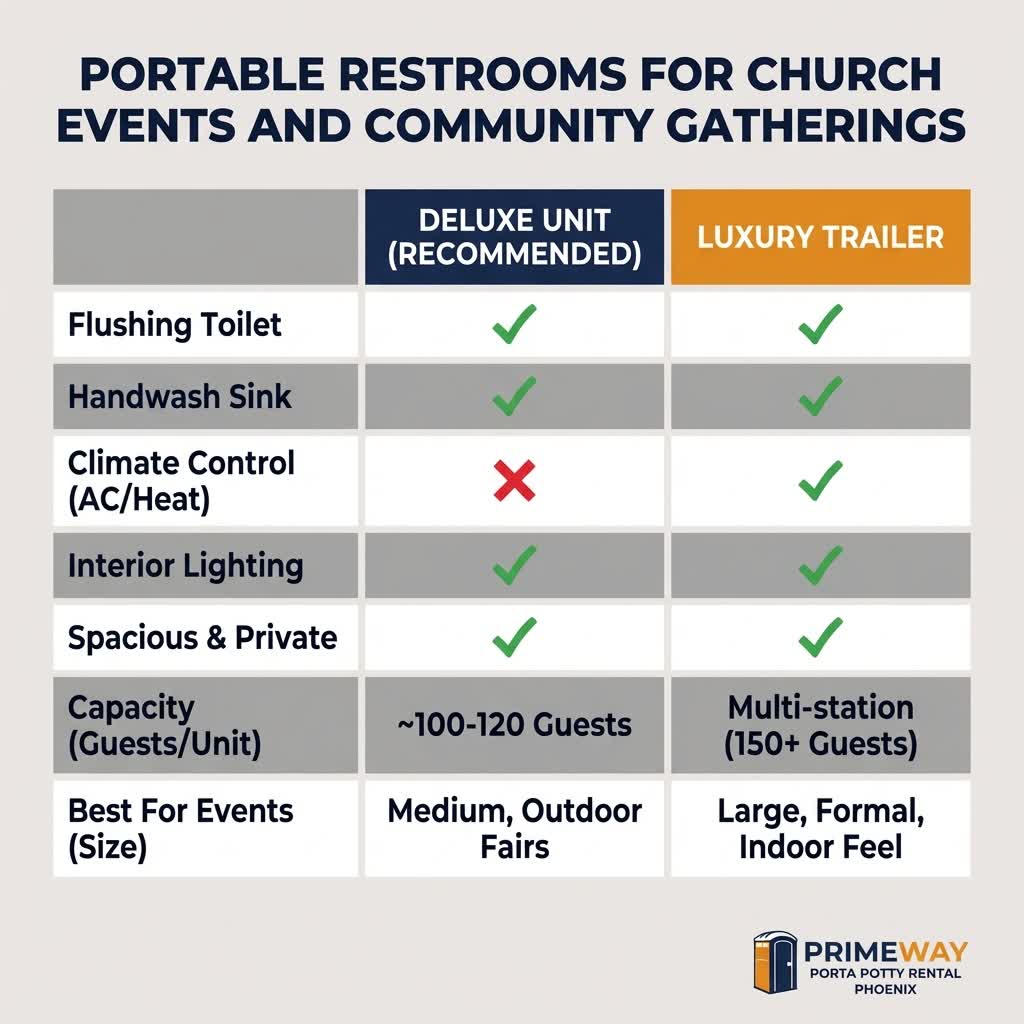 Types of church events and recommended portable restroom quantities