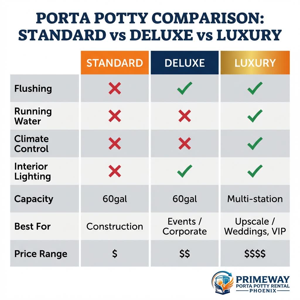 Portable restroom comparison chart