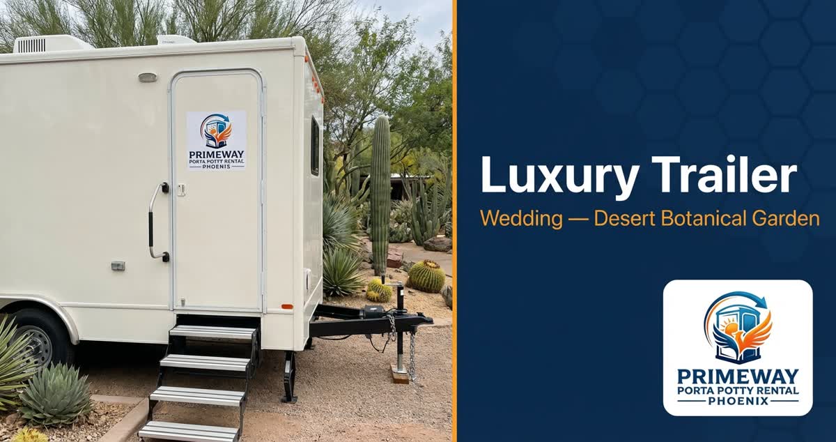 Luxury restroom trailer at Desert Botanical Garden wedding